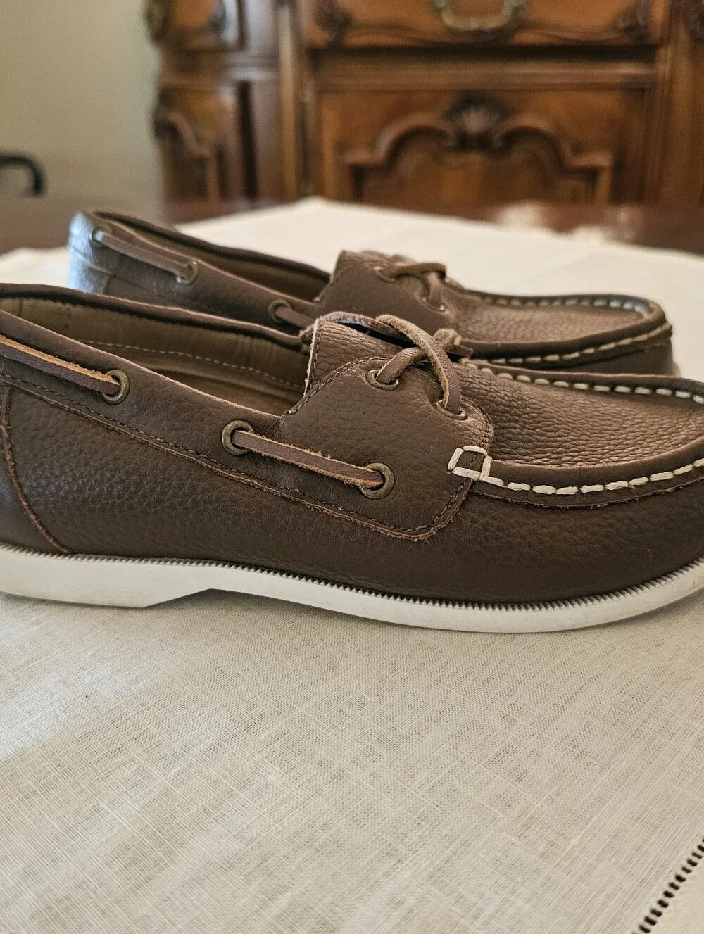 Janie and Jack Brown Leather Boat Shoes Sz 13